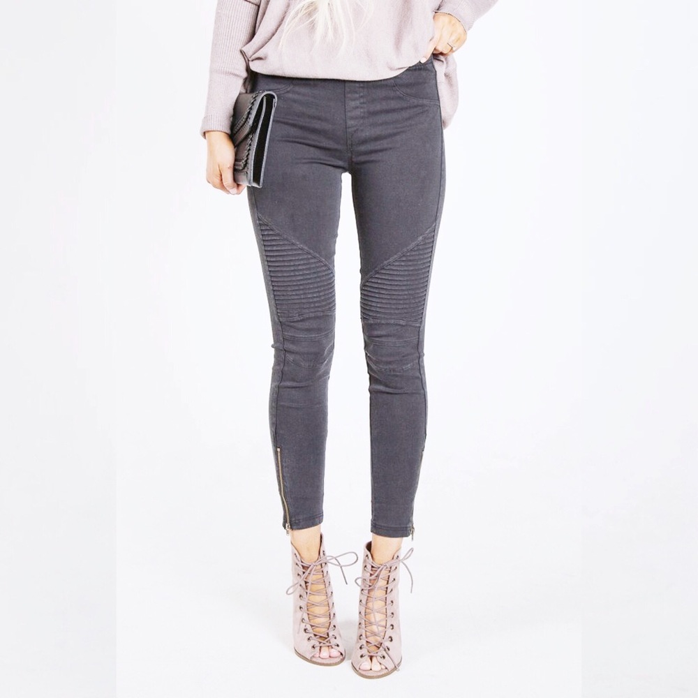 Ooh La Luxe Grey Stone Wash Moto Leggings